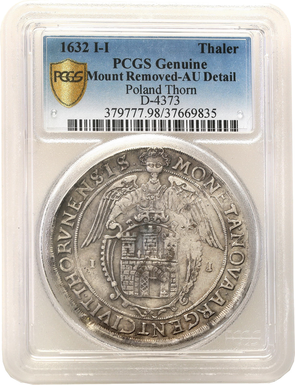 Bezkrólewie. Talar 1632, Toruń PCGS AU - RZADKOŚĆ  R6